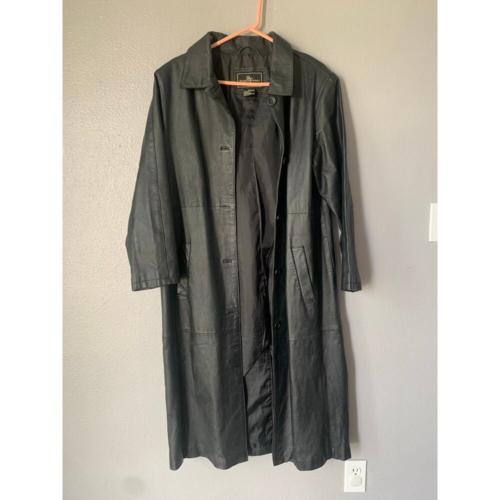 Vintage 90s Brandon Thomas Black Genuine Leather Long Duster Coat Size M Maxi